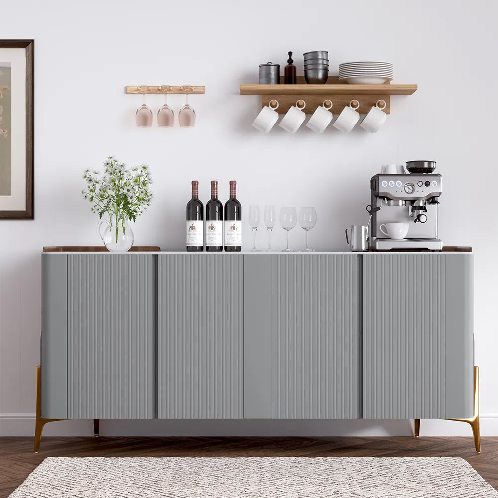 Buffet-buffet de luxe moderne de 70 pouces avec plateau en pierre frittée Pandora et rangement