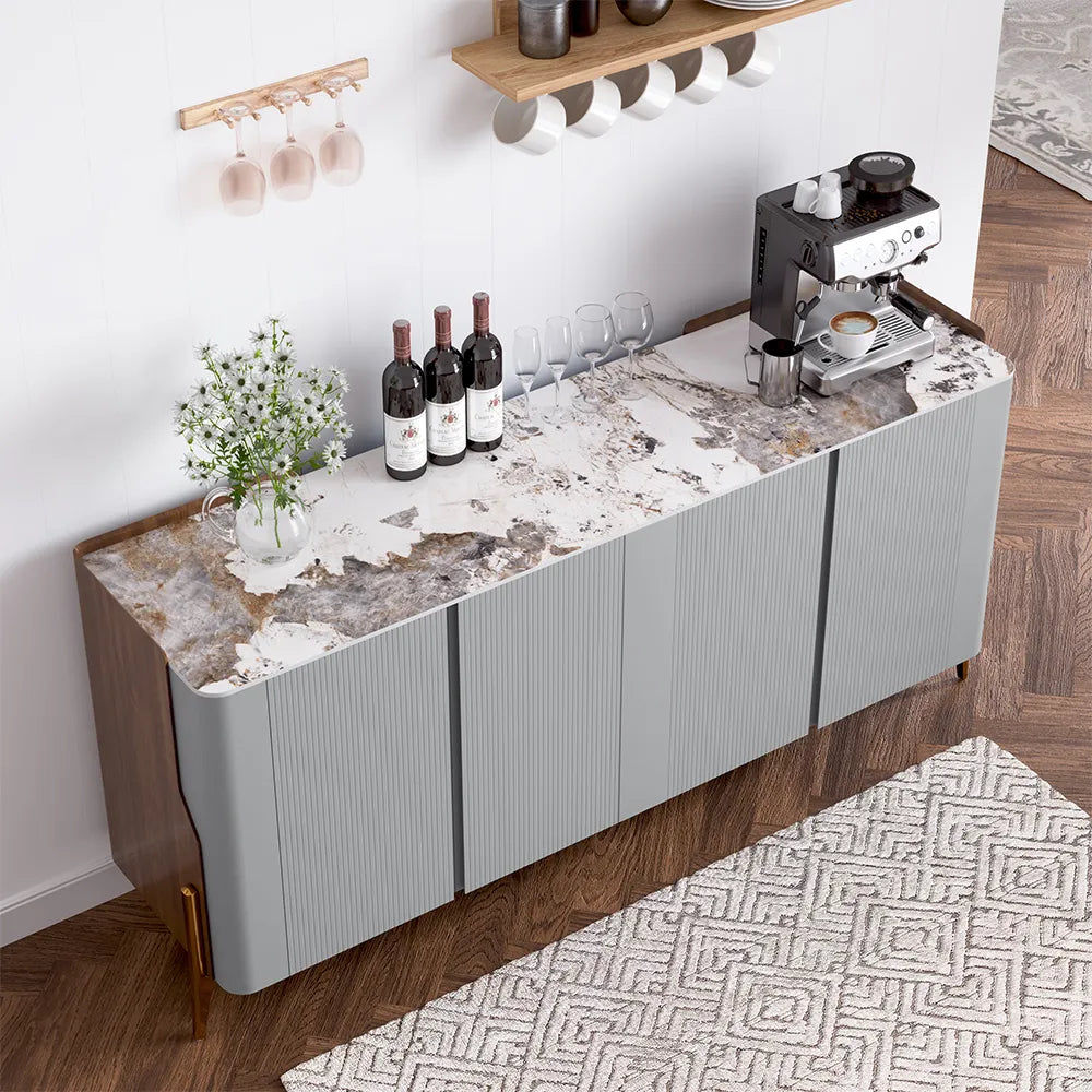 Buffet-buffet de luxe moderne de 70 pouces avec plateau en pierre frittée Pandora et rangement