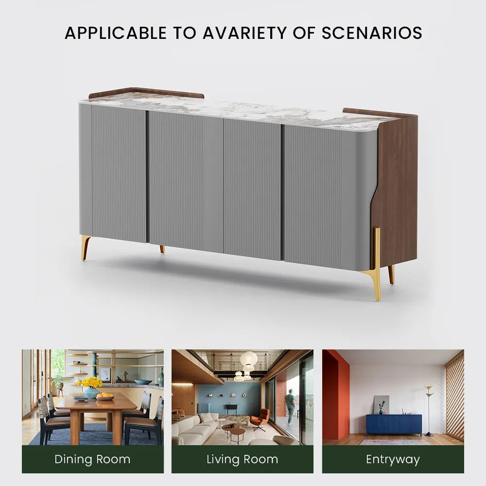 Buffet-buffet de luxe moderne de 70 pouces avec plateau en pierre frittée Pandora et rangement