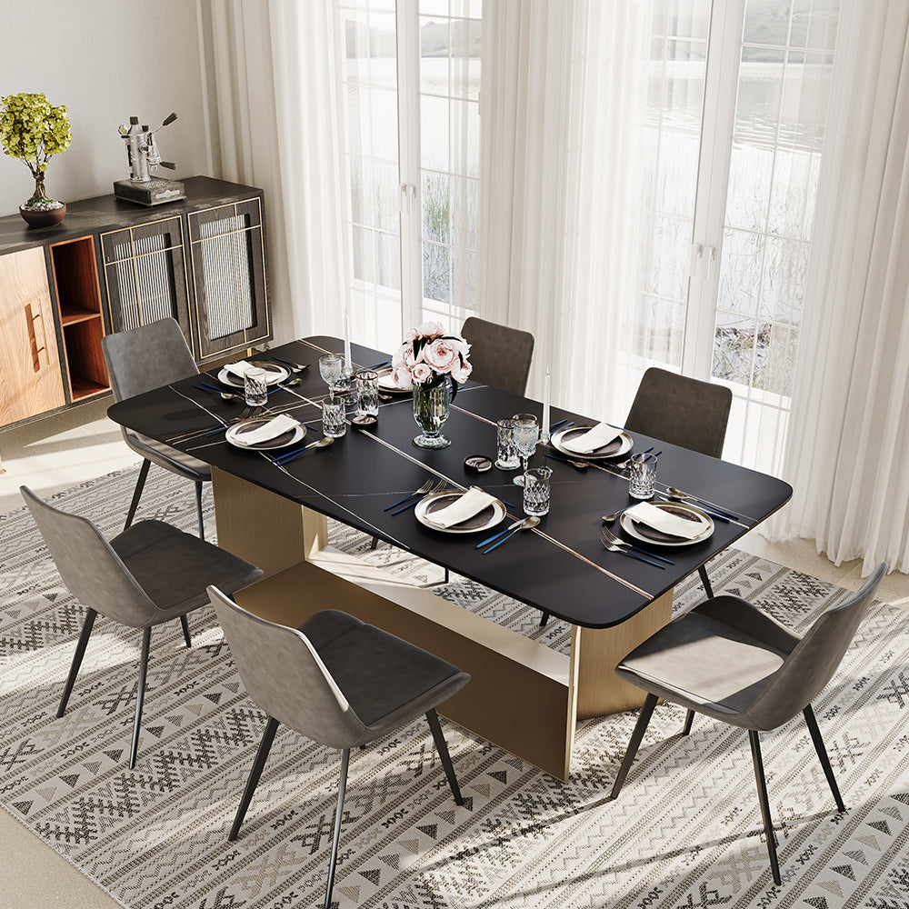 79"Modern Minimalist Black Dining Table for 6-8