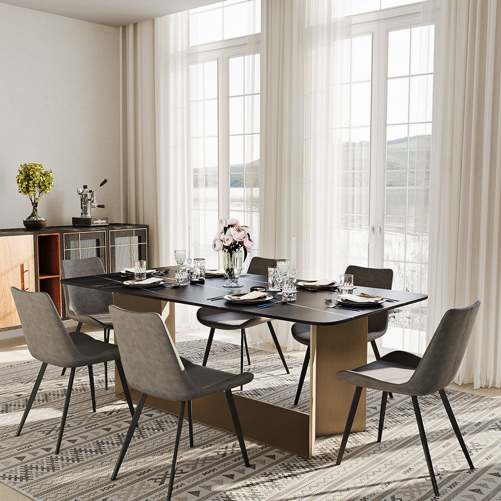 79"Modern Minimalist Black Dining Table for 6-8