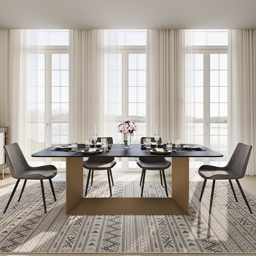 79"Modern Minimalist Black Dining Table for 6-8