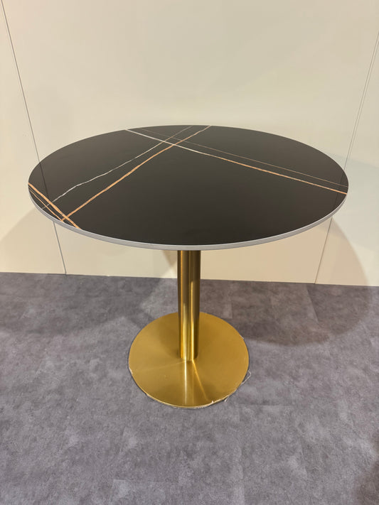 31” Round Sintered Stone Dining Table with Gold Metal Base – Glossy Finish | Commercial Restaurant Table