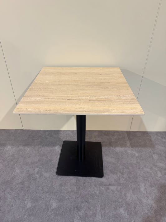 27.5" x 25.5" Wood-Style Sintered Stone Dining Table – Matte Finish with Black Metal Base | Commercial Restaurant Table