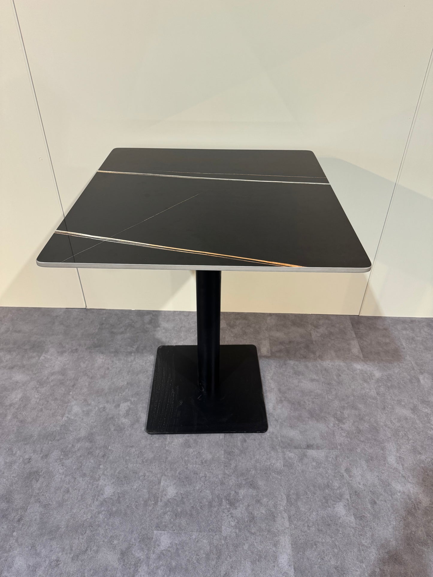 27.5” x 25.5” Sintered Stone Dining Table – Sintered stone Top with Black Metal Base | Commercial Restaurant Table