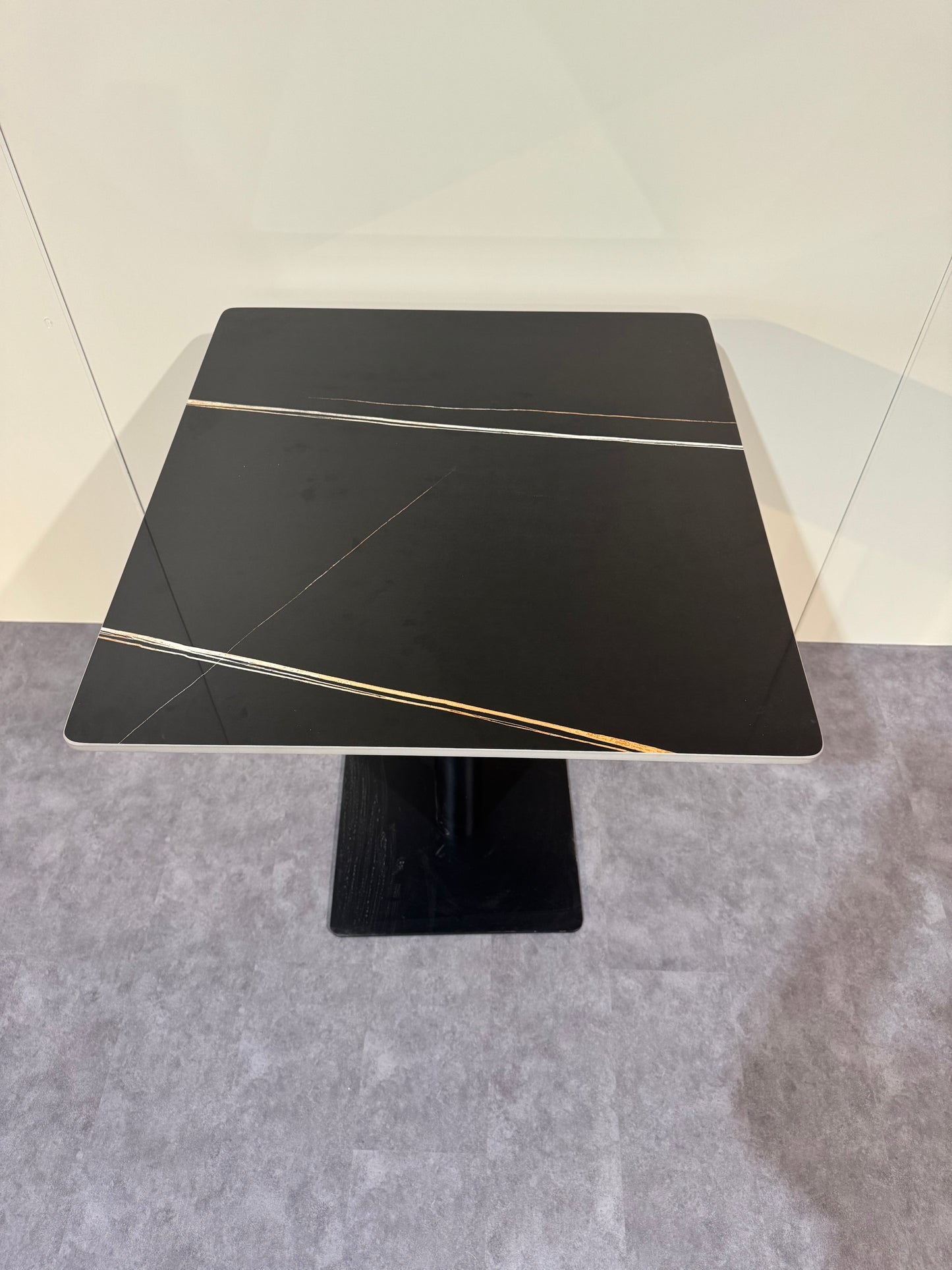 27.5” x 25.5” Sintered Stone Dining Table – Sintered stone Top with Black Metal Base | Commercial Restaurant Table