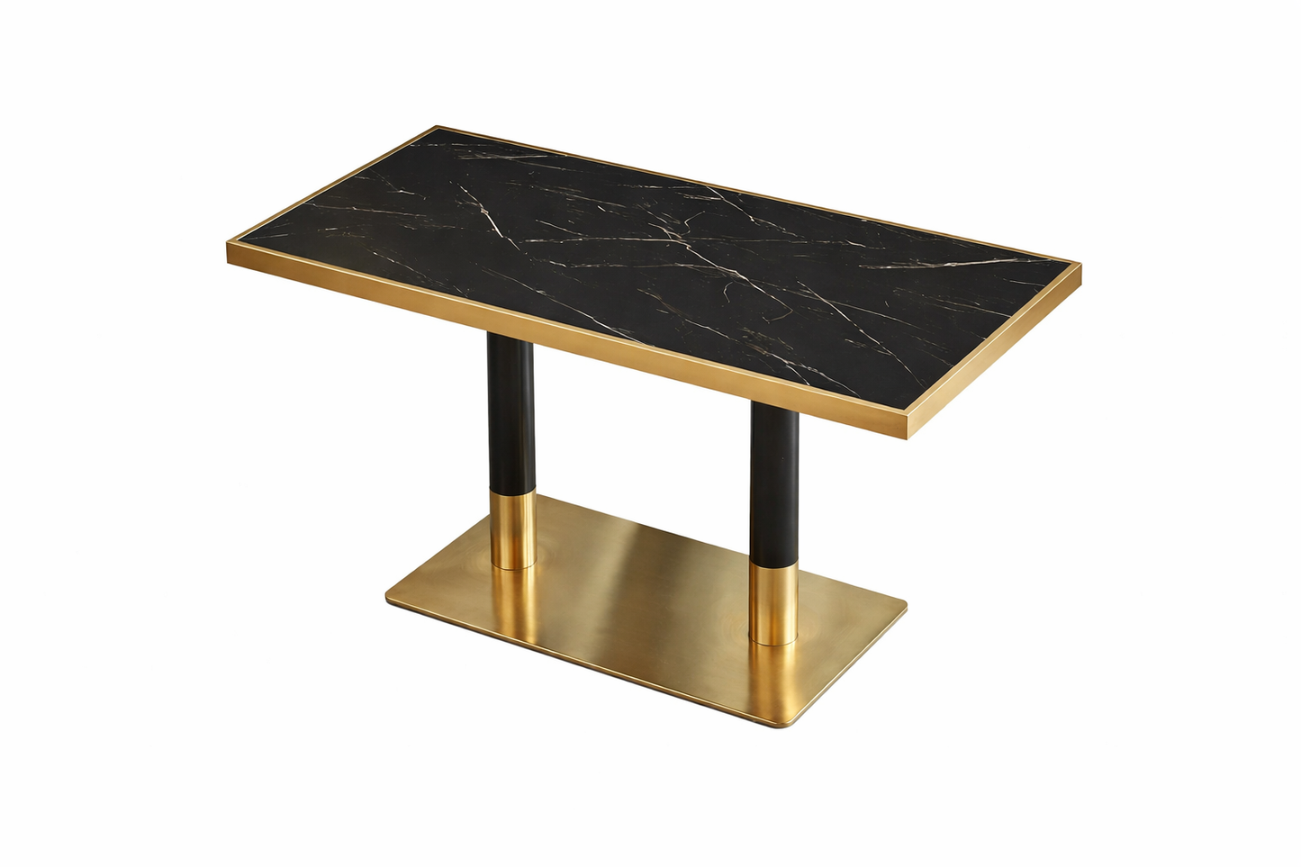 Commercial Luxury Dining Table – Black Glossy Sintered Stone Top with Gold Stainless Steel Base