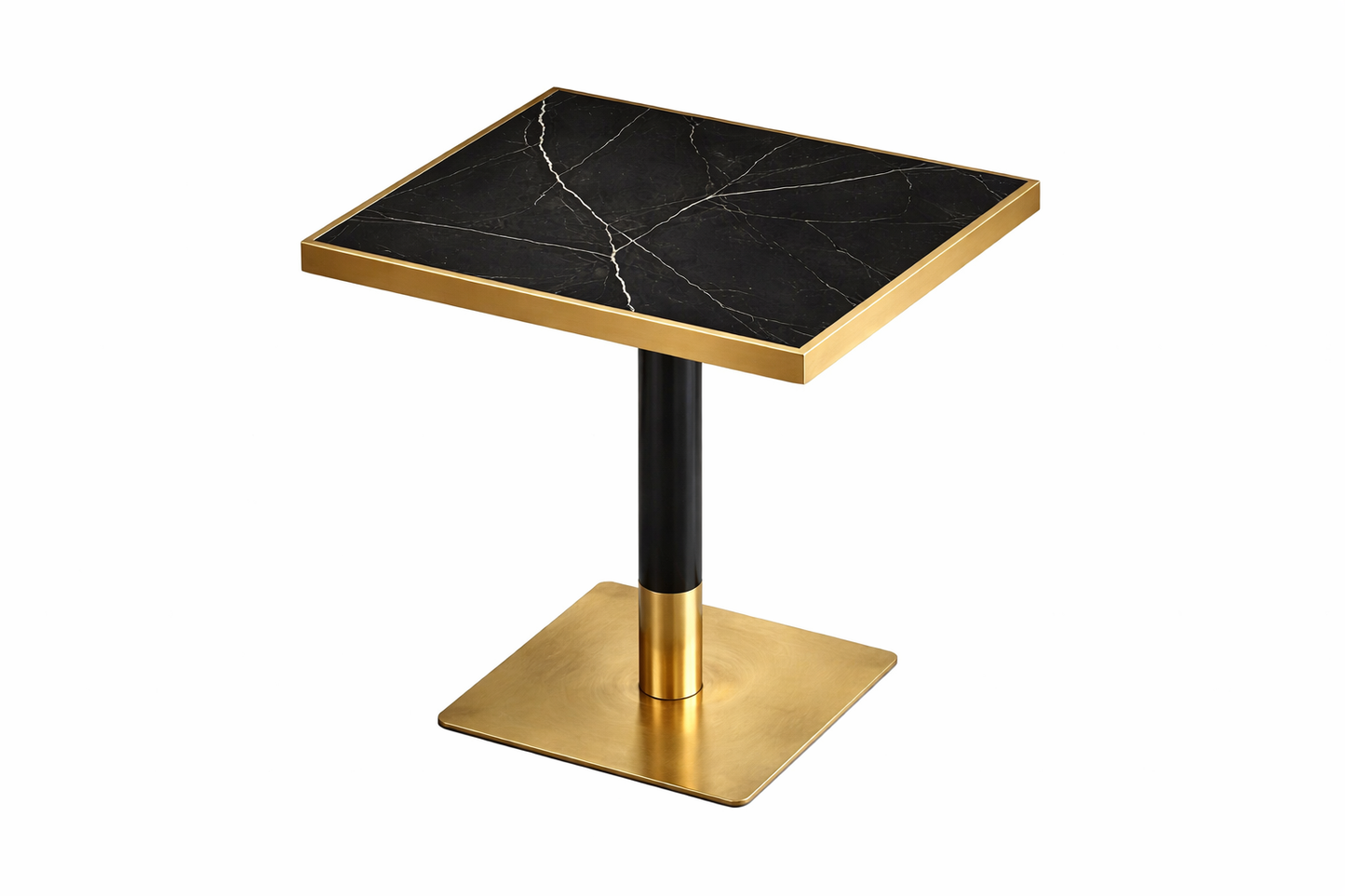 Commercial Luxury Dining Table – Black Glossy Sintered Stone Top with Gold Stainless Steel Base