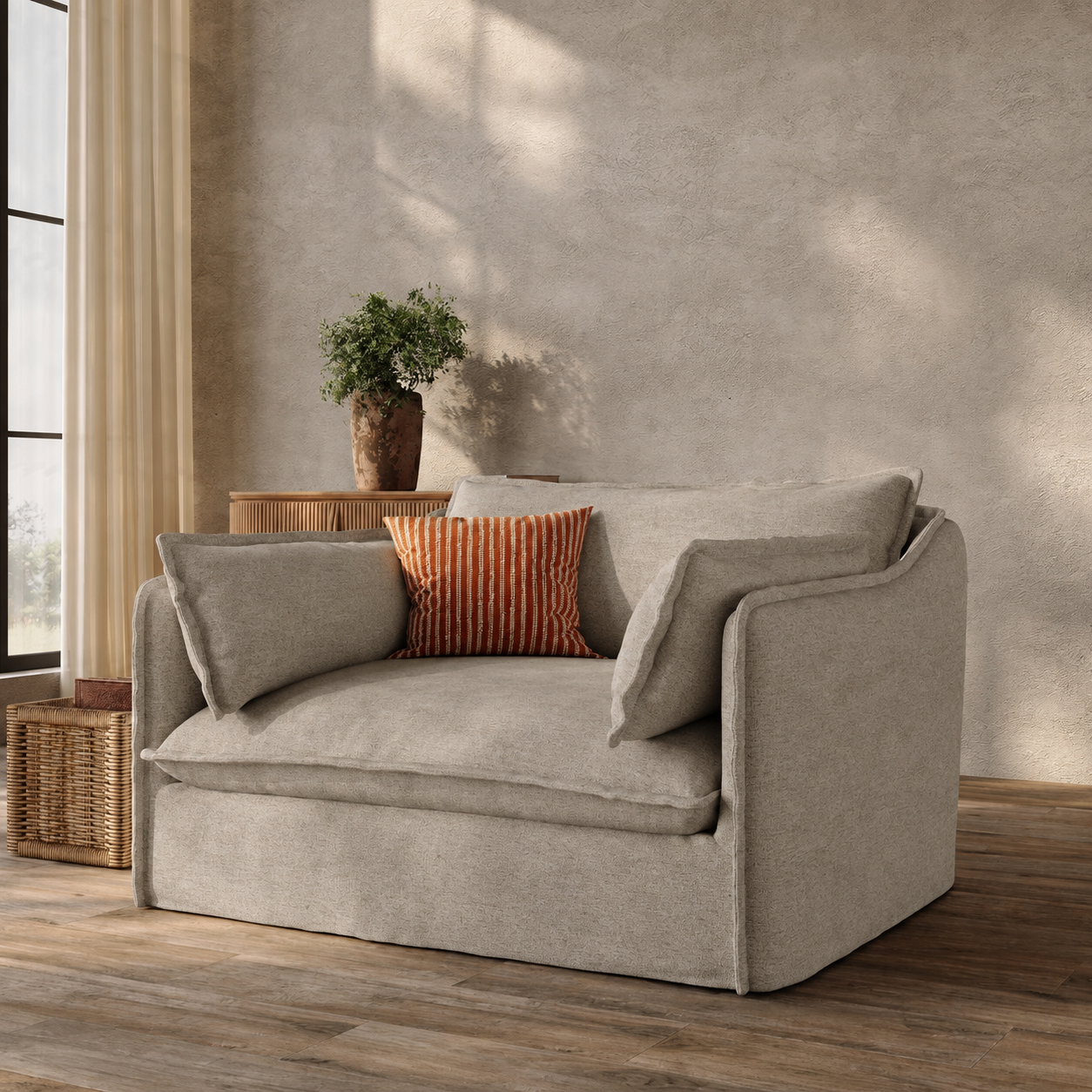 Luna-Beige Linen Single Sofa Accent Chair Kahki Removable Covers