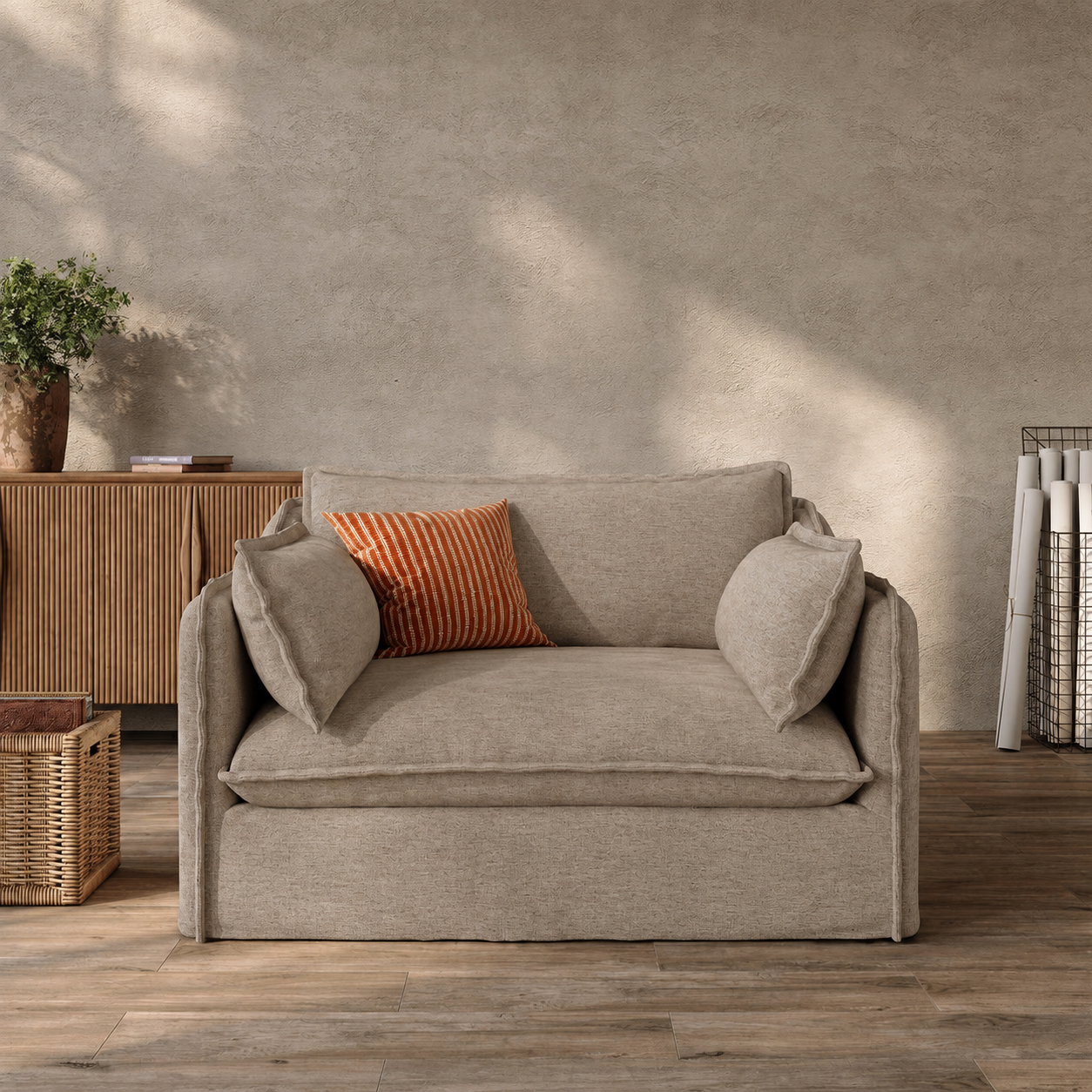 Luna-Beige Linen Single Sofa Accent Chair Kahki Removable Covers