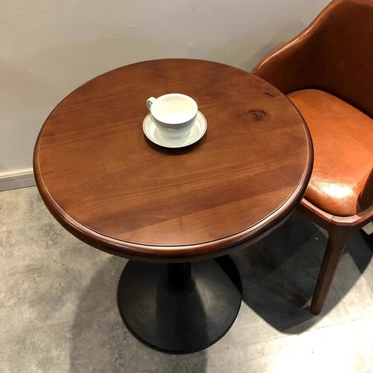 Modern Solid Wood Round Coffee Table | Rubberwood Top with Metal Base