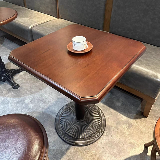 Modern Square Dining Table | Solid Rubberwood Top | 2-Seater Café Table with Metal Base