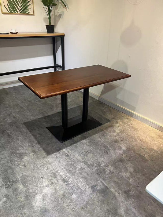 Modern Rectangular Dining Table for 4 | Solid Rubberwood Top | Dual Metal Base Design