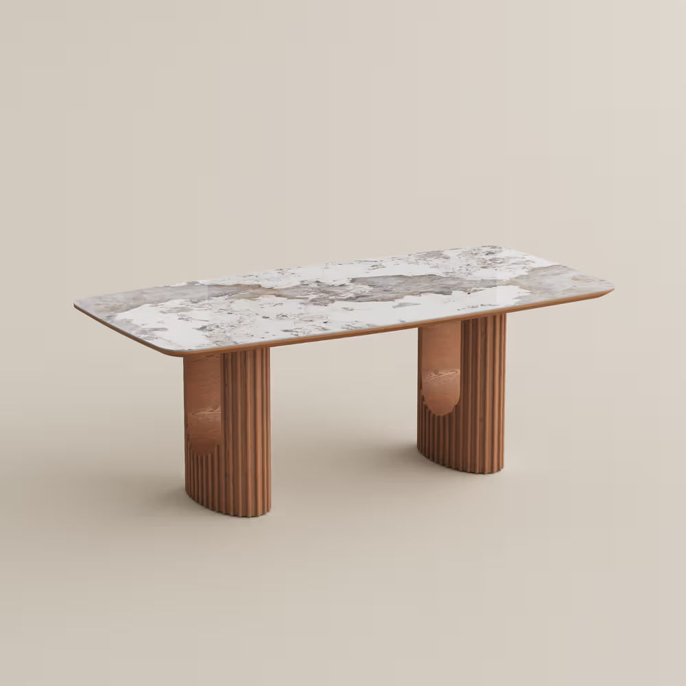 Silva – Table à manger moderne du milieu du siècle en pierre frittée brillante