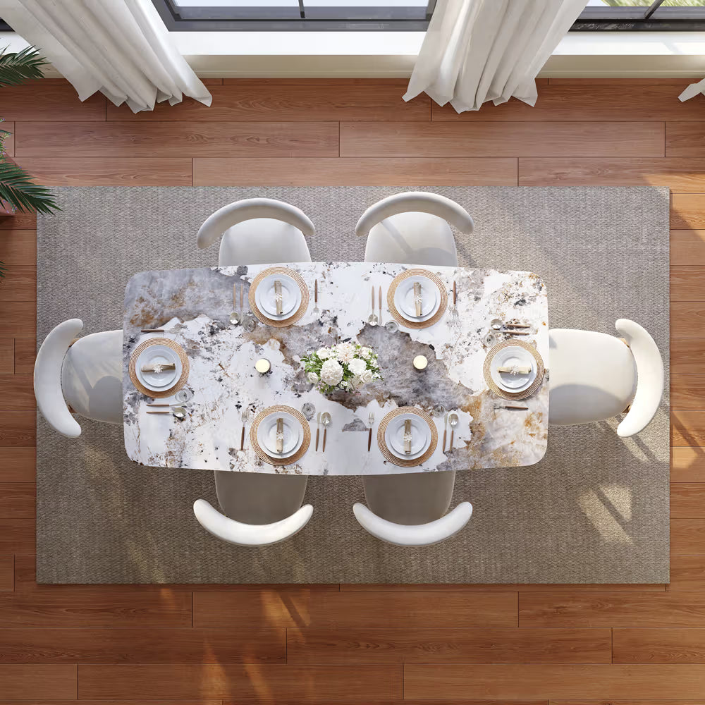 Silva – Table à manger moderne du milieu du siècle en pierre frittée brillante