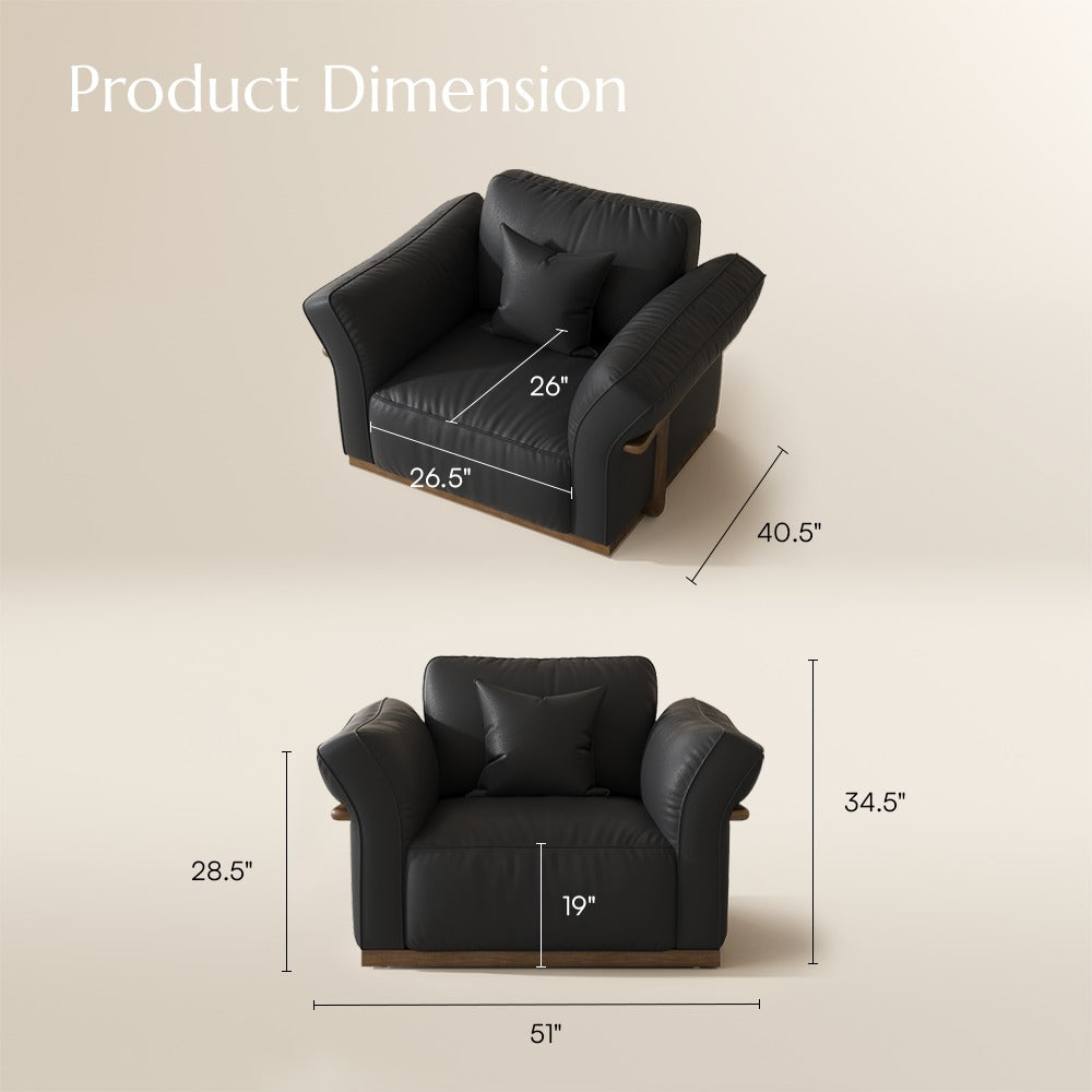 Black leather accent chair dimension diagram