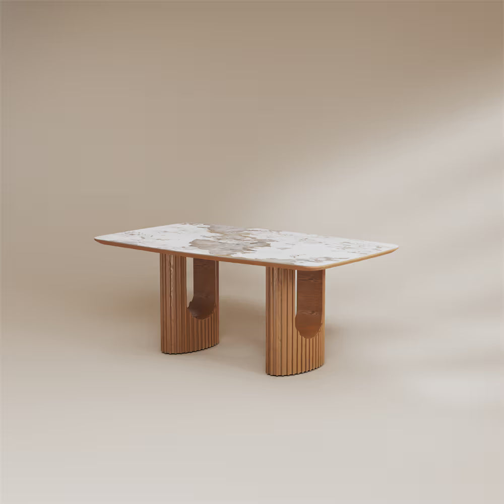 Silva – Table à manger moderne du milieu du siècle en pierre frittée brillante
