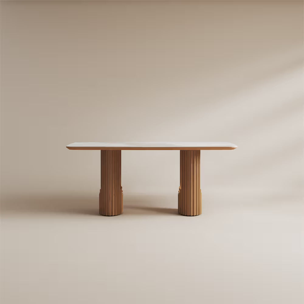 Silva – Table à manger moderne du milieu du siècle en pierre frittée brillante
