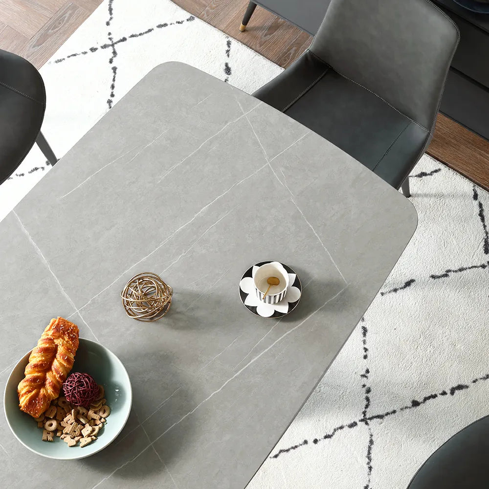 Table à manger moderne en pierre frittée grise de 71 po pour 4 à 6 personnes 