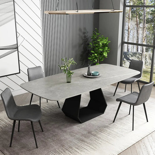 Table à manger moderne en pierre frittée grise de 71 po pour 4 à 6 personnes 