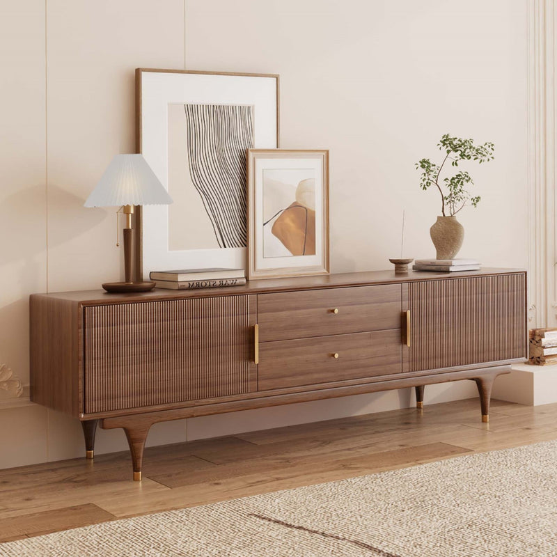 78.74" Mid-Century Modern Fluted TV Stand - Dark Wood