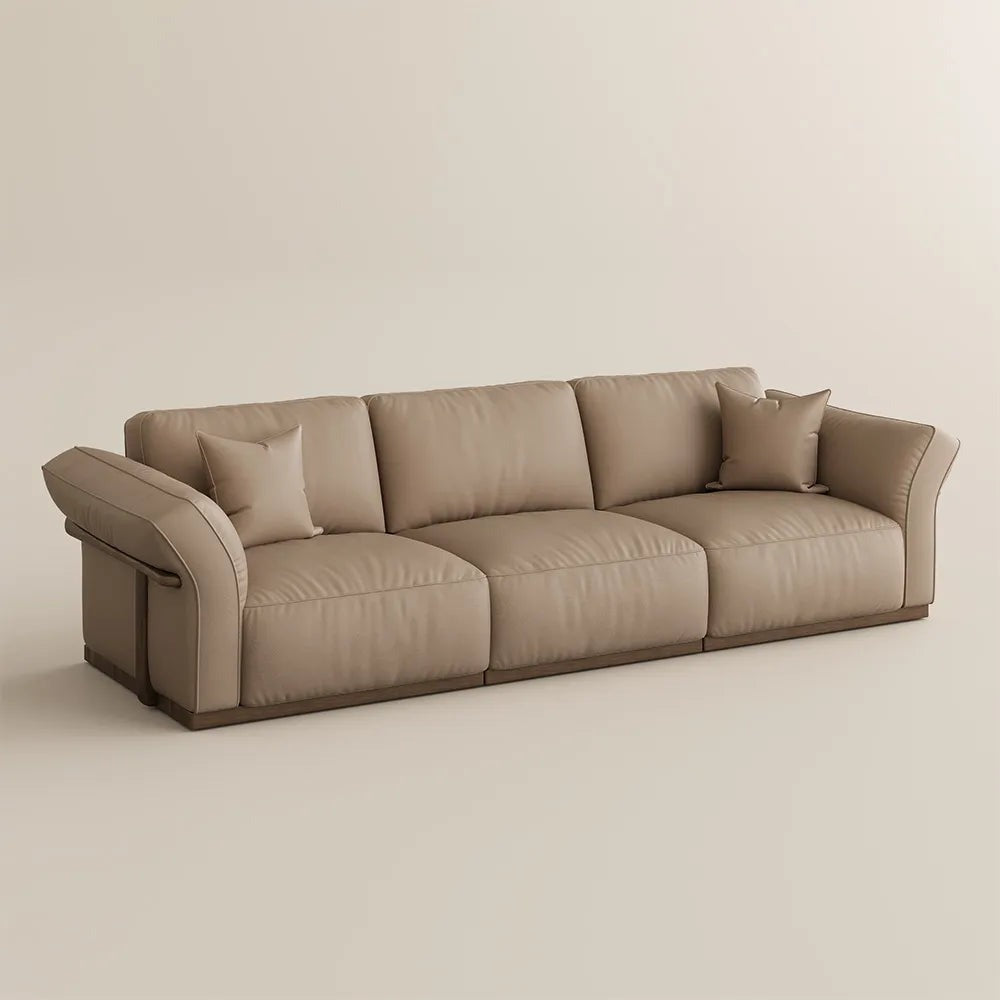 3-seat khaki genuine leather modular sofa, front view