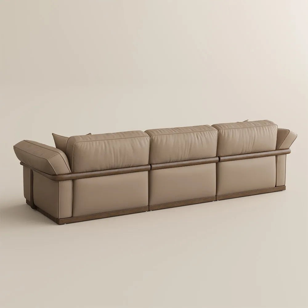 3-seat khaki genuine leather modular sofa, back view