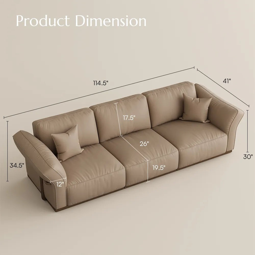 3-seat khaki genuine leather modular sofa dimensions