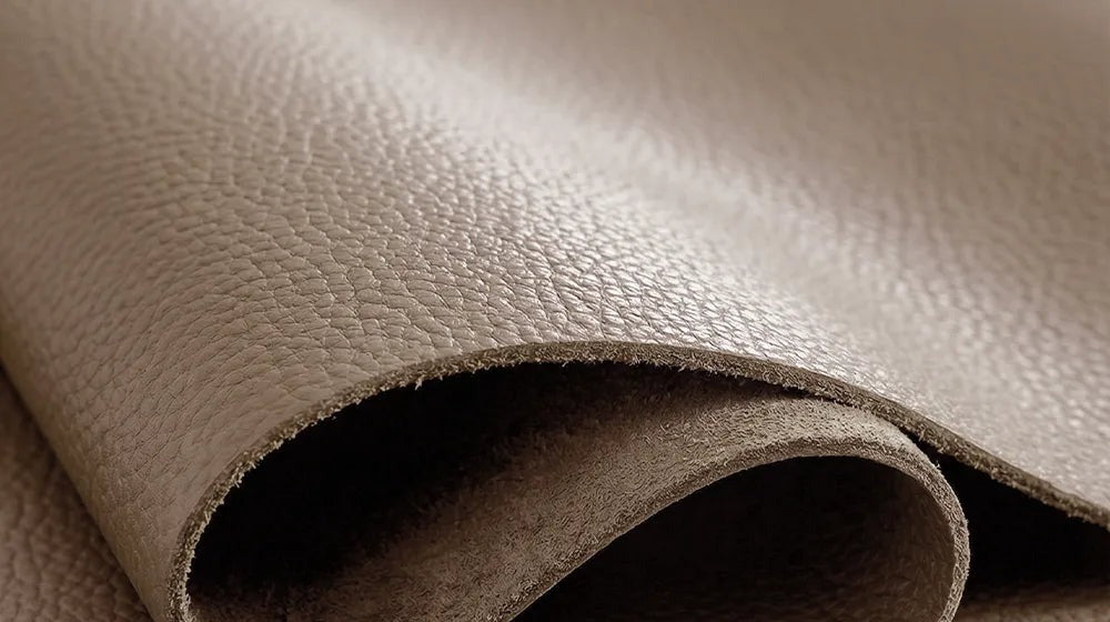 Khaki top-grain genuine leather close-up
