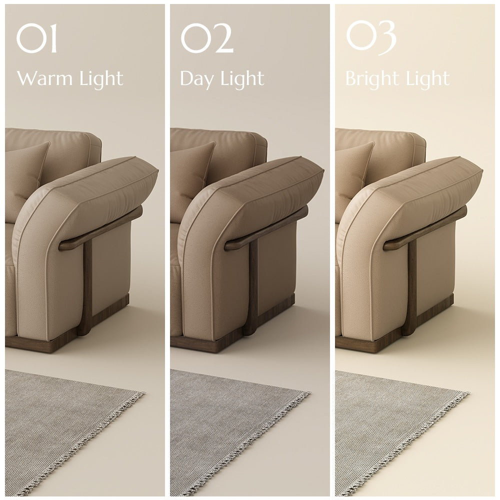 Khaki leather colour shown in warm, day and bright light