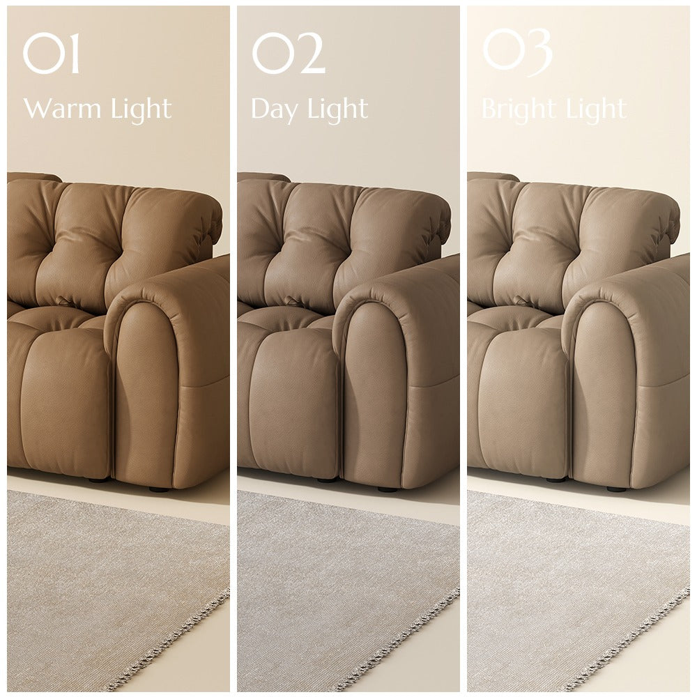 Khaki leather colour shown in warm, day and bright light