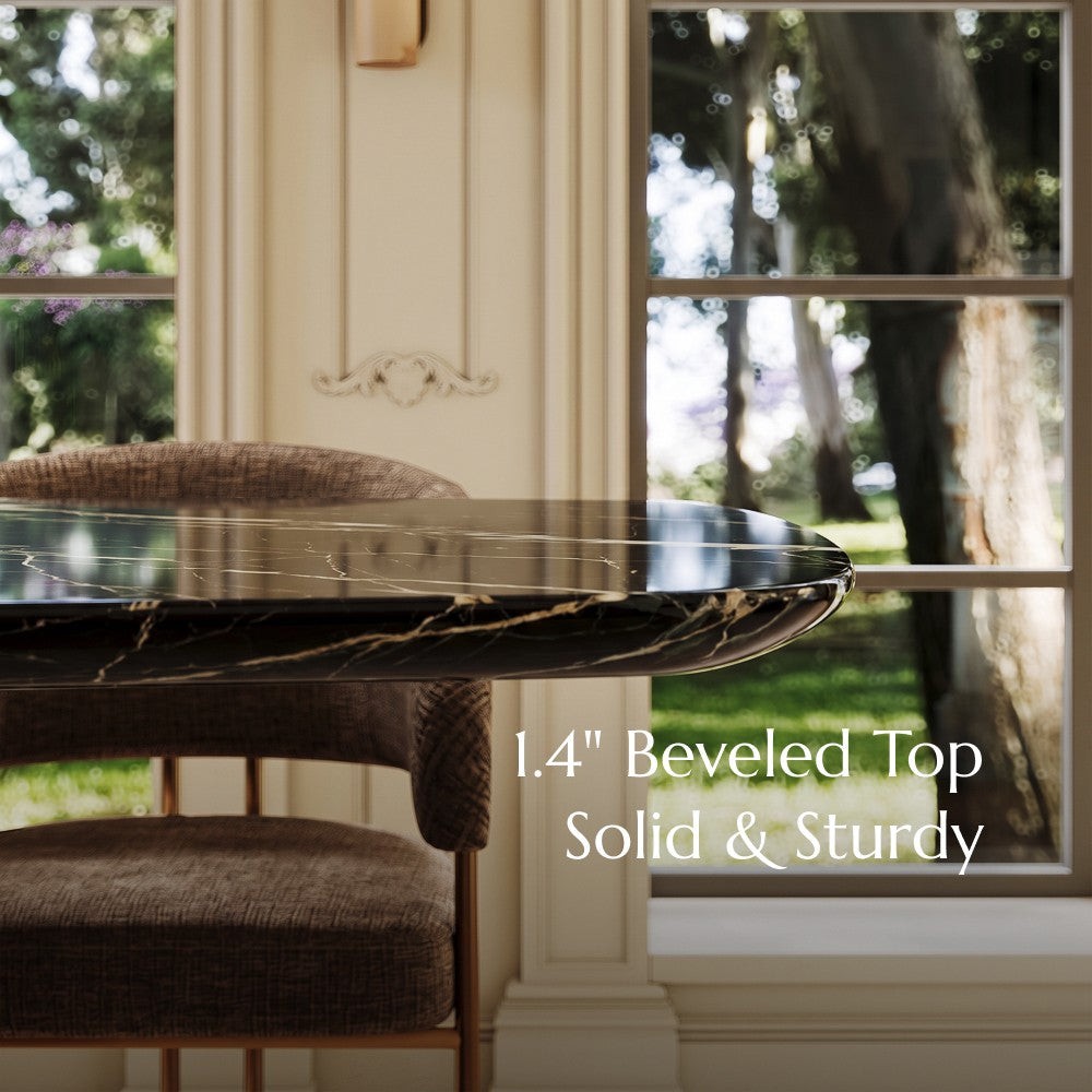 1.4" thick beveled black marble tabletop edge detail