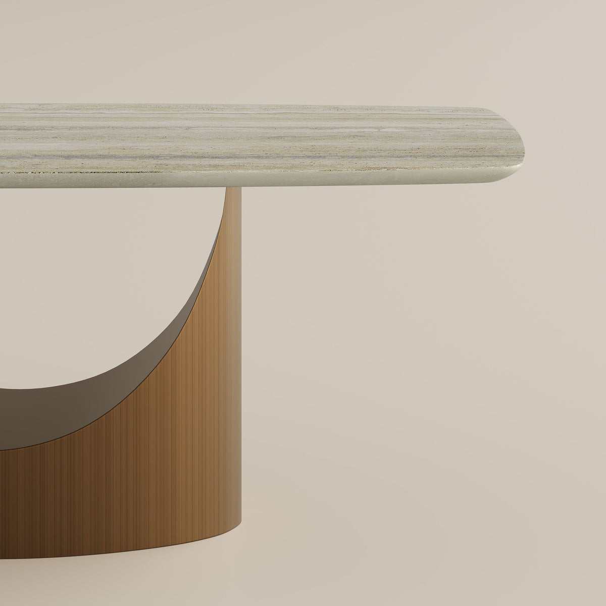 Yellow marble tabletop edge and curved bronze base detail