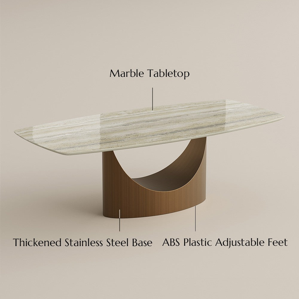Yellow marble dining table materials: marble tabletop, stainless steel base, adjustable feet