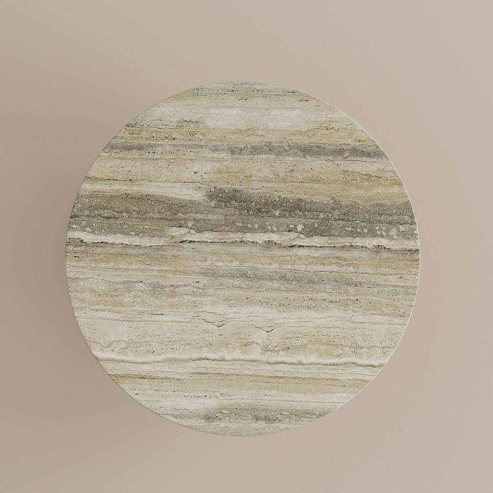 Top view of round natural yellow marble tabletop