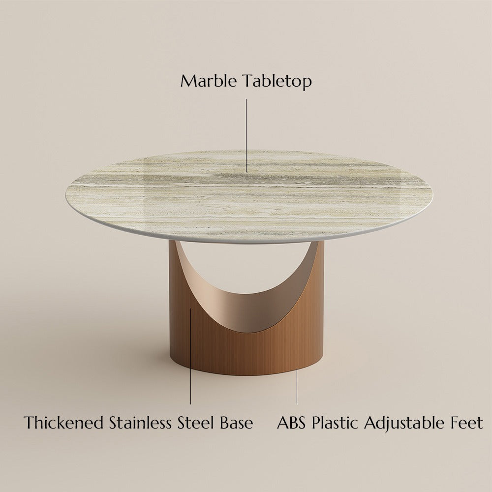 Round marble dining table materials: marble tabletop, stainless steel base, adjustable feet