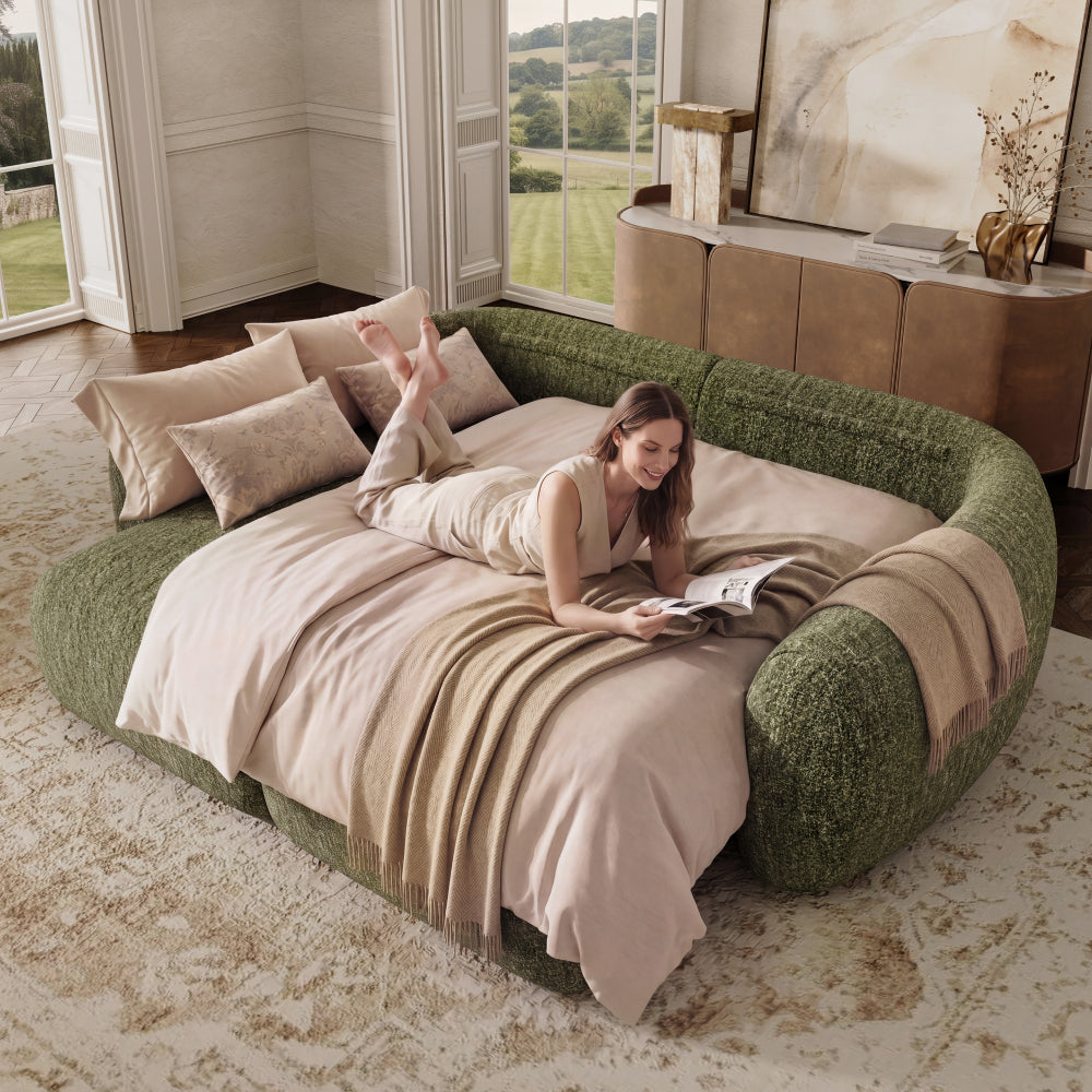 Mila Green Tweed Chenille 2 Seater