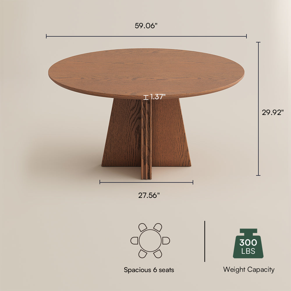Silva 59" round dining table dimensions: 59.06" diameter x 29.92" H, seats 6, 300 lb capacity
