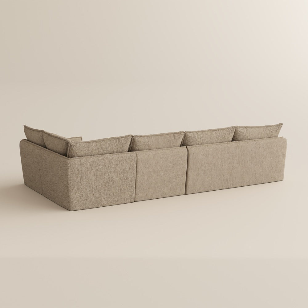 Khaki L-shaped sectional sofa, back view