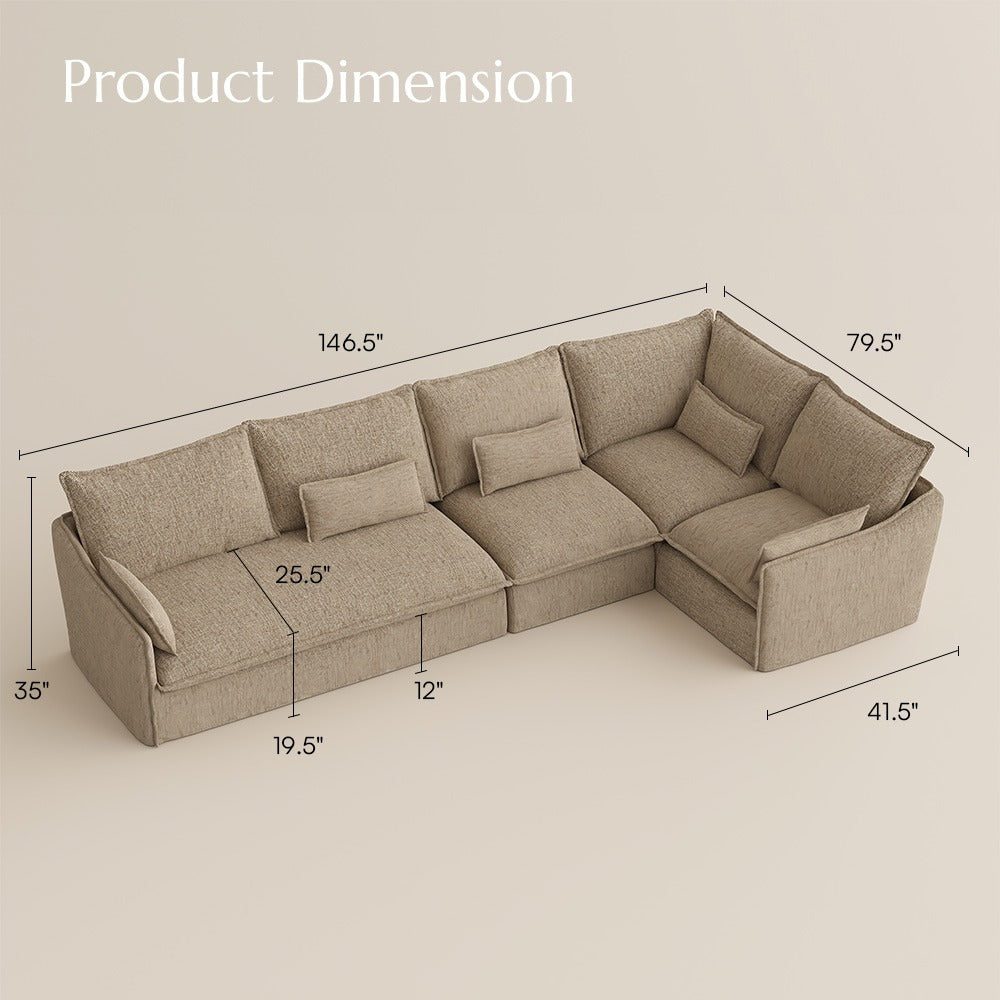 L-shaped sectional sofa dimensions: 146.5 x 79.5 x 35 inches