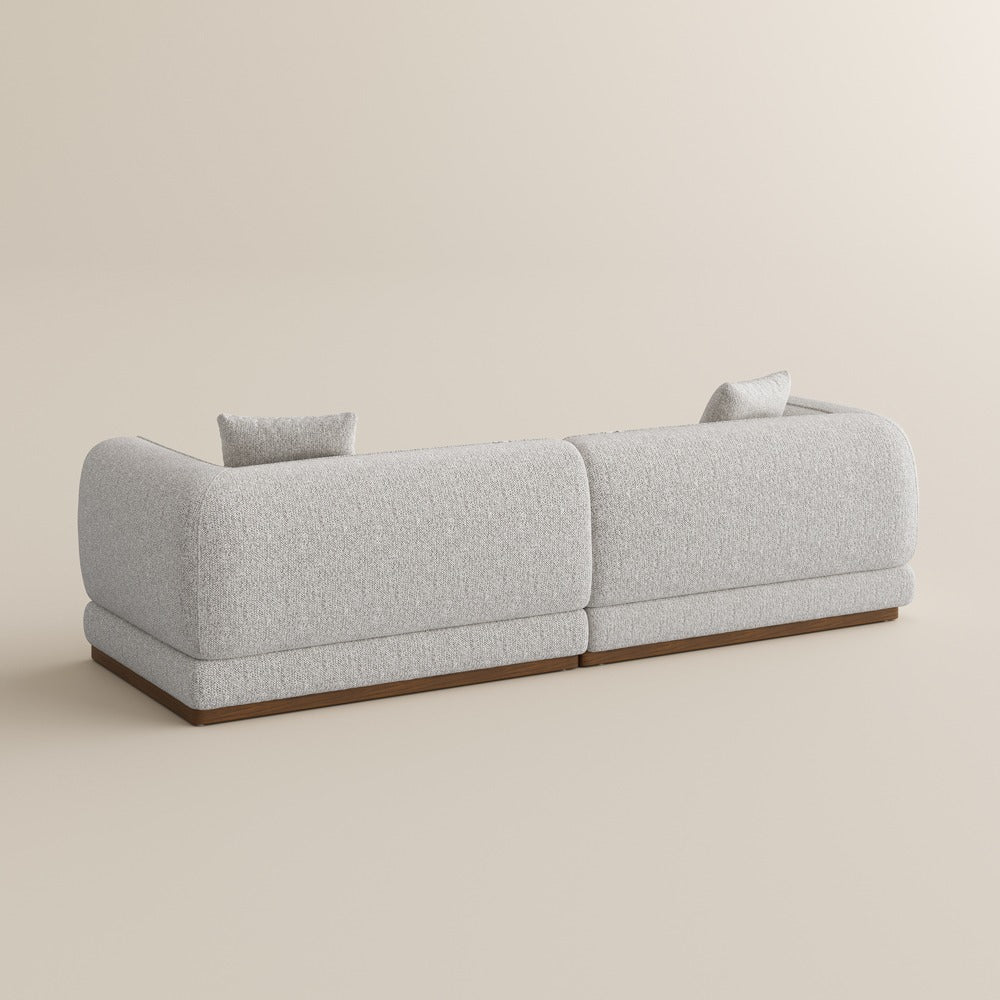 Light gray chenille sofa, back view