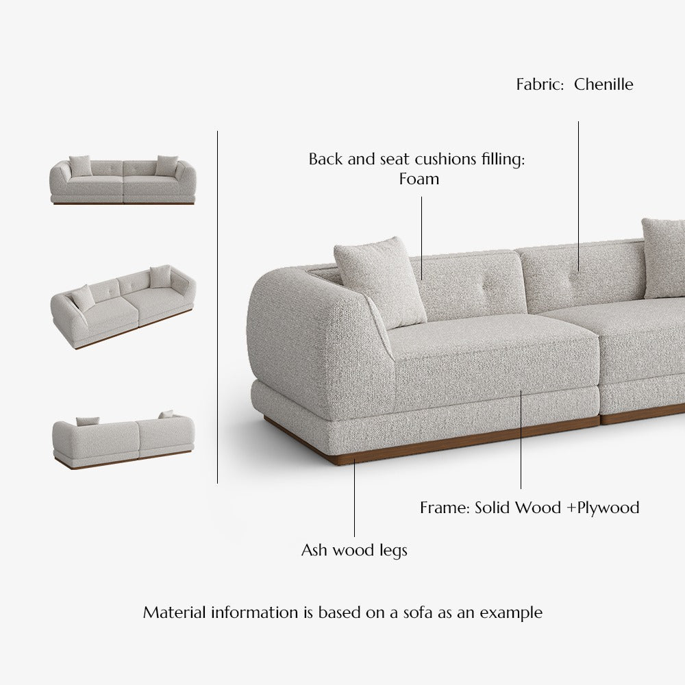 Chenille sofa materials: foam cushions, solid wood and plywood frame, ash wood base