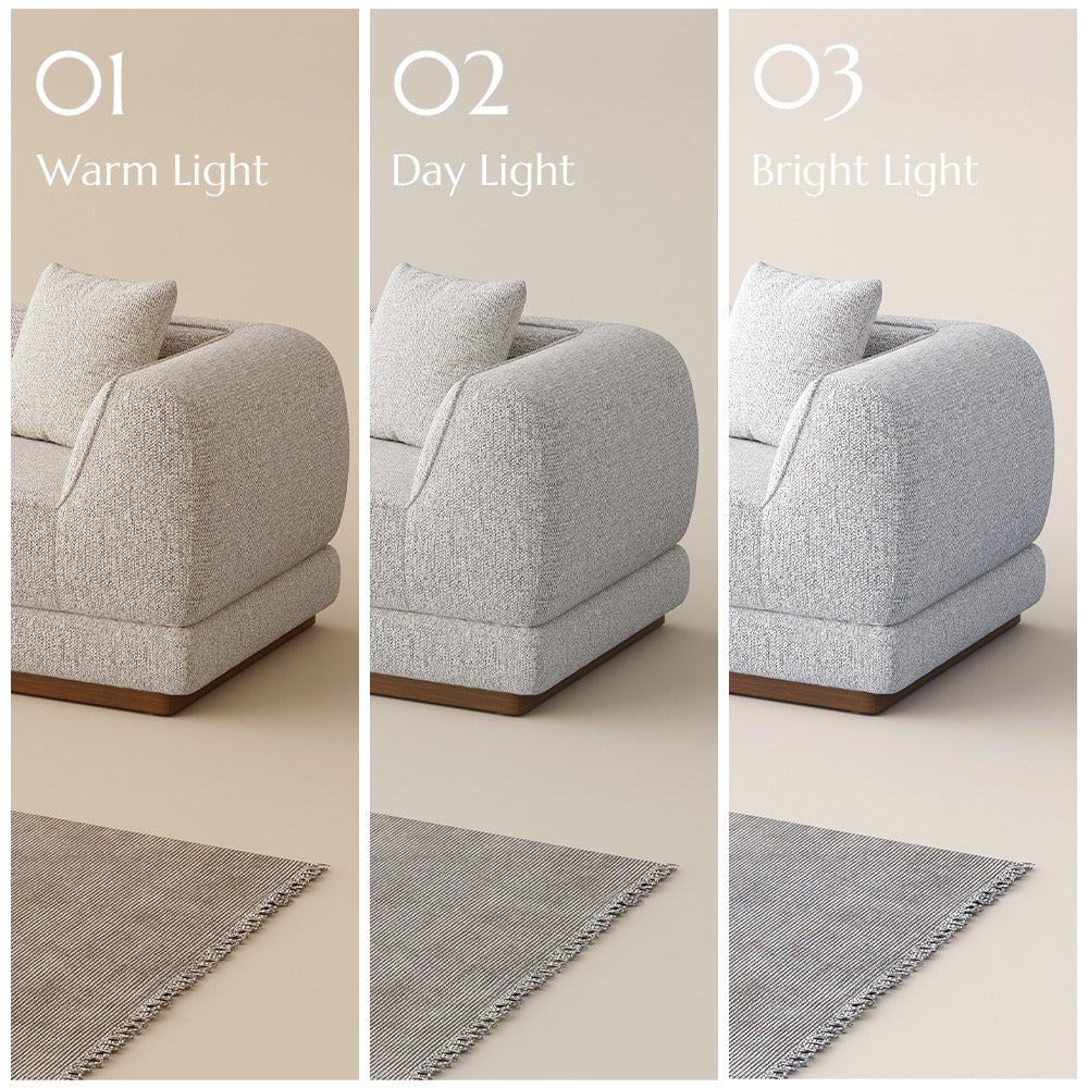 Light gray chenille shown in warm, day and bright light