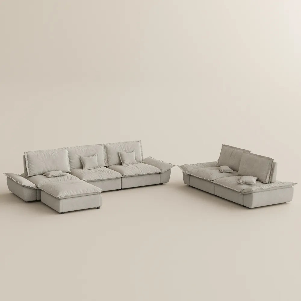 2-3 Seater Modern Sleeper Beige Sofa Set with Ottoman