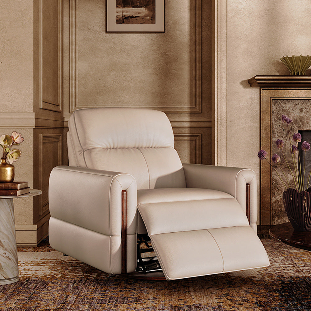 Swayford Plush Power Recliner Grayish White Top-Grain Leather