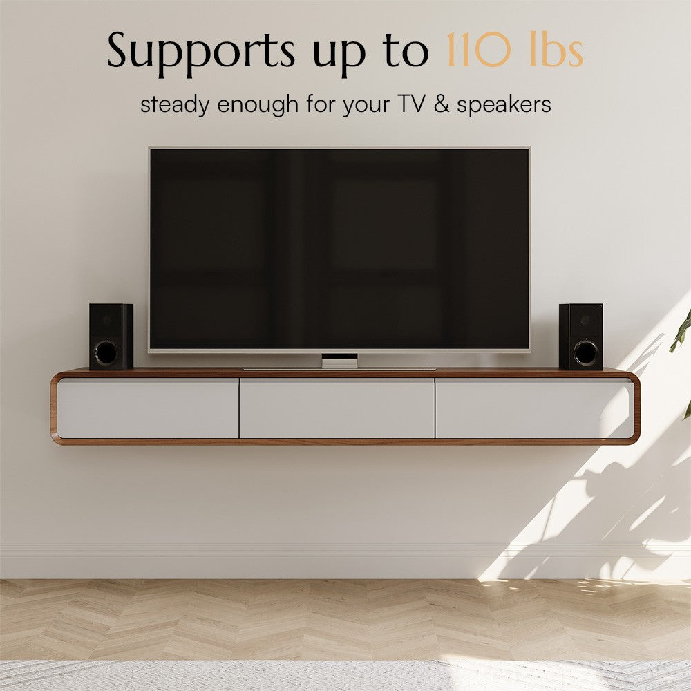Floating TV stand supports up to 110 lb