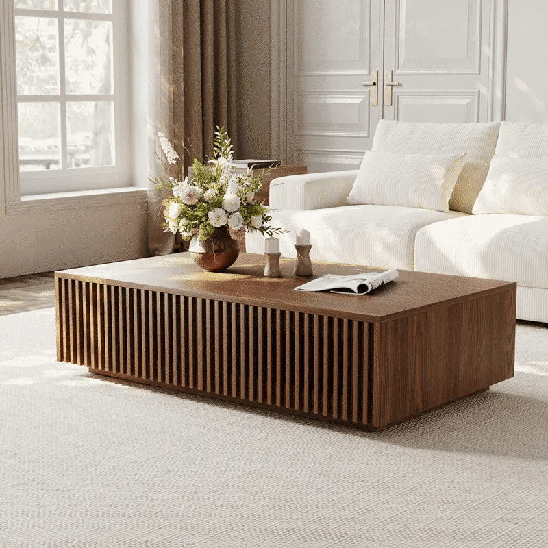 47" Rectangle Wood Coffee Table with Storage