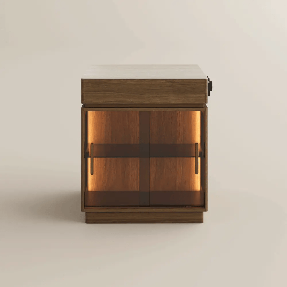 31.5'' Kitchen Island with Matte Travertine Sintered Stone Top & Adjustable LED Lights