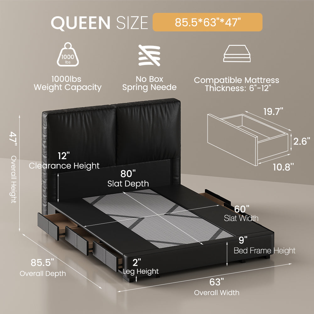 black-faux-leather-queen-dimensions