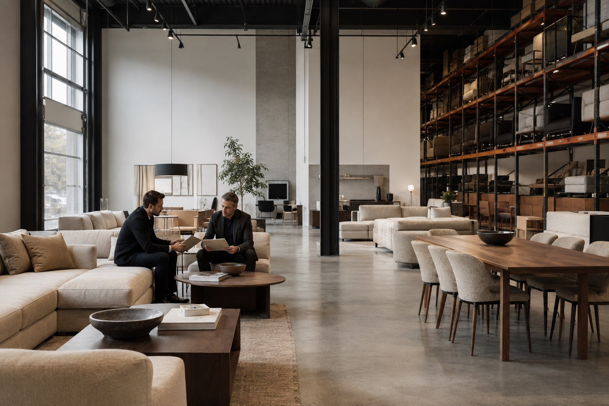Zormoo Brossard warehouse showroom with contemporary furniture for professional projects